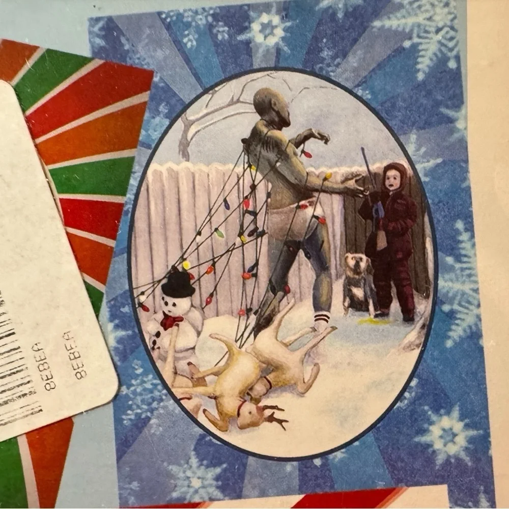 DARK HUMOR CHRISTMAS CARDS – 4-Pack – Twisted Retro Holiday Art – Zombie, Horror